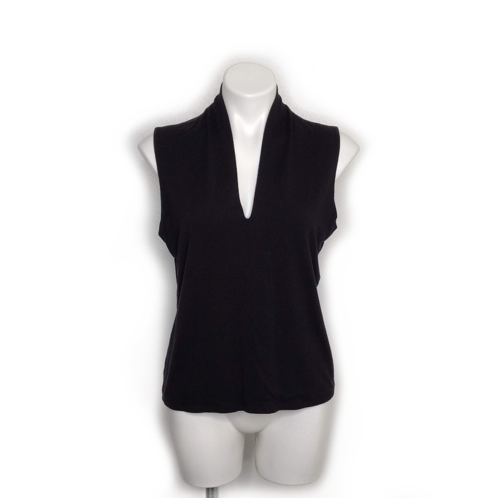 Talbots Black Sleeveless V Neck Blouse